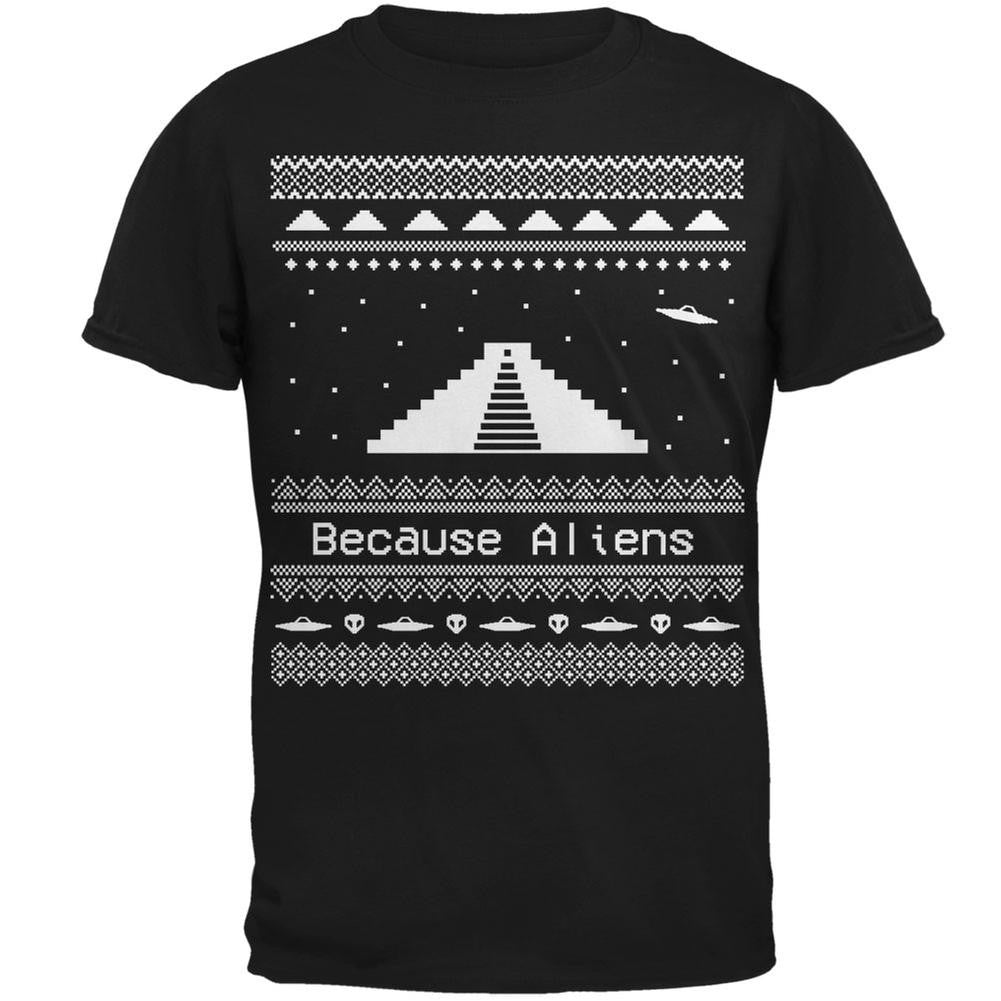 Pyramid Aliens Ugly Christmas Sweater Black Adult T-Shirt Men's T-Shirts Old Glory 2XL Black 