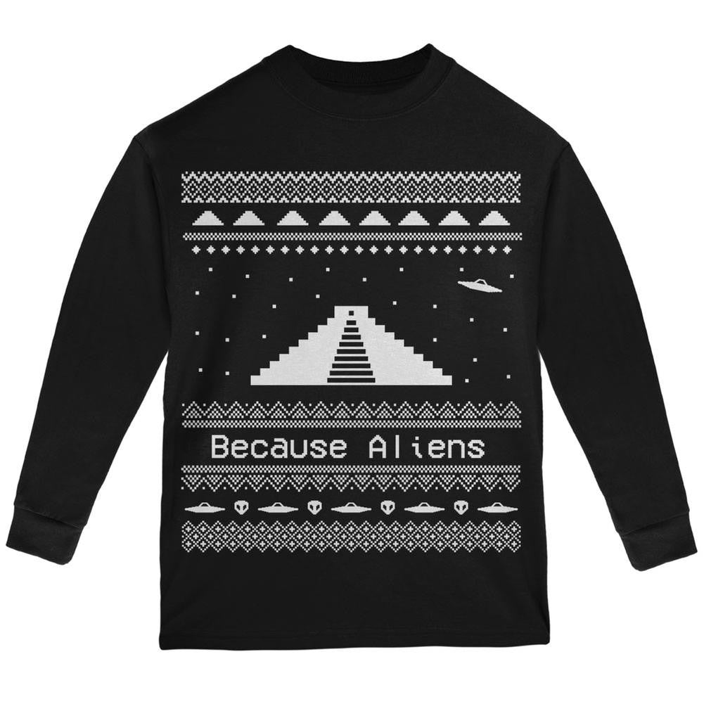 Pyramid Aliens Ugly Christmas Sweater Black Youth Long Sleeve T-Shirt Youth Long Sleeves Old Glory LG Black 