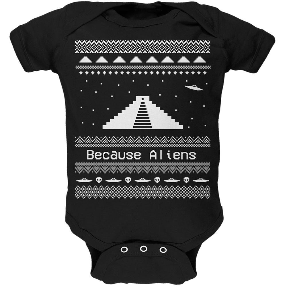 Pyramid Aliens Ugly Christmas Sweater Black Soft Baby One Piece Baby One Piece Old Glory 0-3M Green 