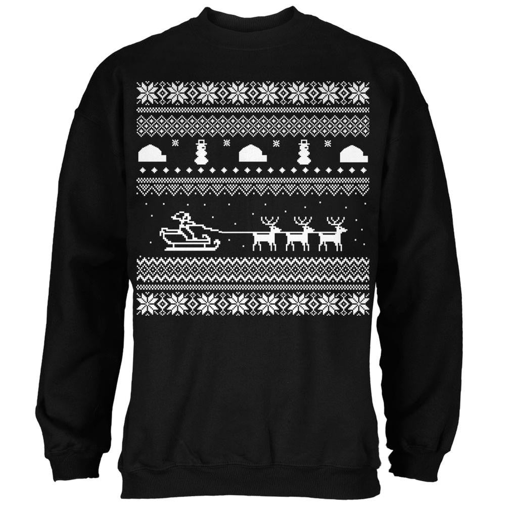 Santa Sleigh Ugly Christmas Sweater Black Adult Sweatshirt Men's Sweatshirts Old Glory   