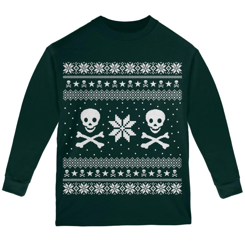 Skull & Crossbones Ugly Christmas Sweater Black Youth Long Sleeve T-Shirt Youth Long Sleeves Old Glory   