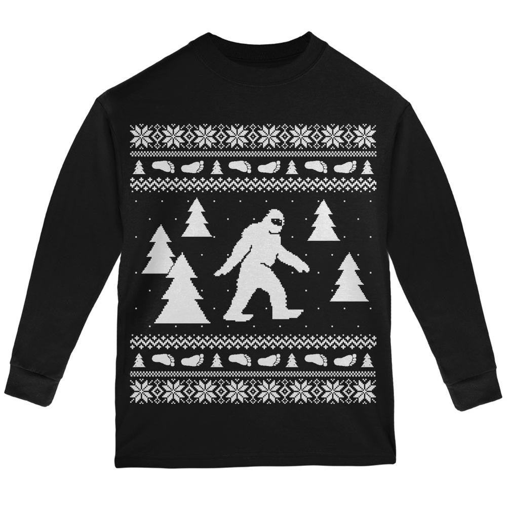 Sasquatch Ugly Christmas Sweater Black Youth Long Sleeve T-Shirt Youth Long Sleeves Old Glory   