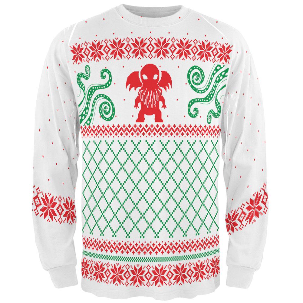 Cthulhu Lovecraft Dimensions Ugly Christmas Sweater All Over Adult Long Sleeve T-Shirt Men's Long Sleeves Old Glory SM Multi 