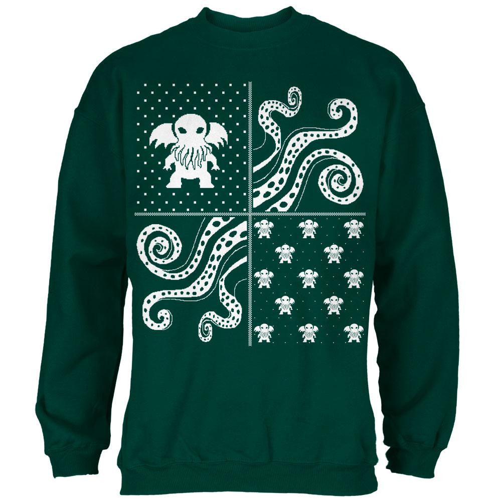 Cthulhu Lovecraft Dimensions Ugly Christmas Sweater Forest Green Adult Sweatshirt Men's Sweatshirts Old Glory   