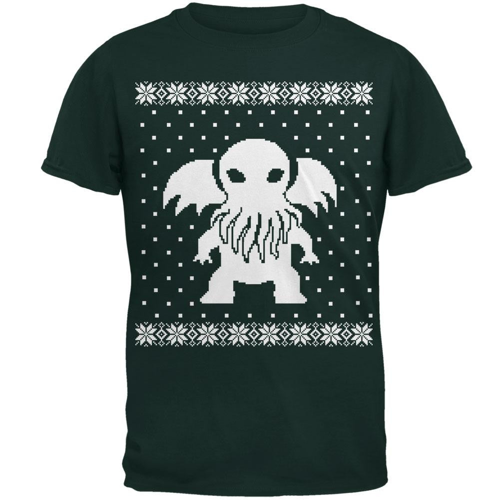 Big Cthulhu Ugly Christmas Sweater Forest Adult T-Shirt Men's T-Shirts Old Glory   