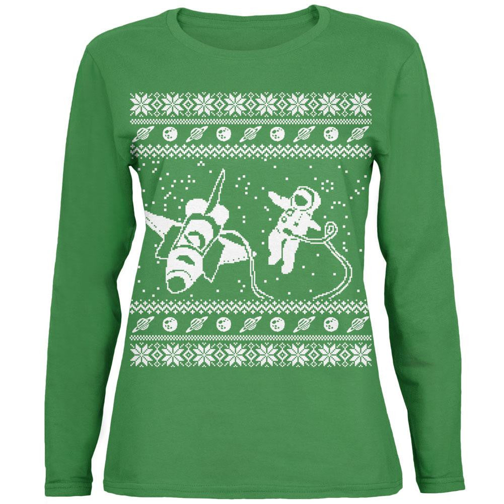 Astronaut in Space Ugly XMAS Sweater Green Womens Long Sleeve T-Shirt Women's Long Sleeves Old Glory 2XL Green 