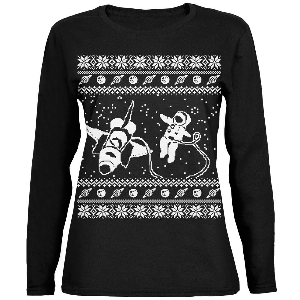 Astronaut in Space Ugly XMAS Sweater Green Womens Long Sleeve T-Shirt Women's Long Sleeves Old Glory 2XL Black 