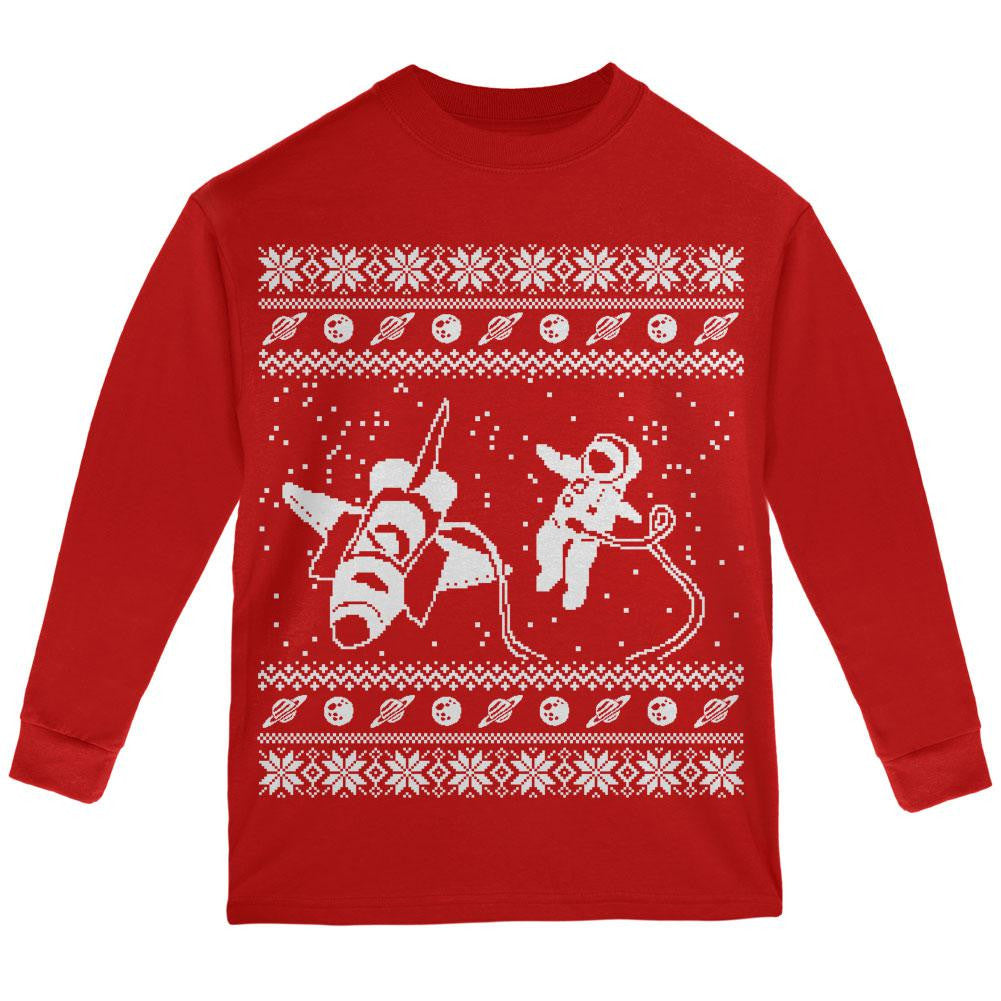 Astronaut in Space Ugly XMAS Sweater Forest Youth Long Sleeve T-Shirt Youth Long Sleeves Old Glory LG Red 