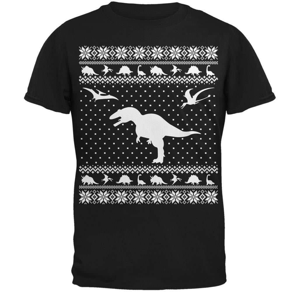 Dinosaurs Ugly XMAS Sweater Black Adult T-Shirt Men's T-Shirts Old Glory 2XL Black 