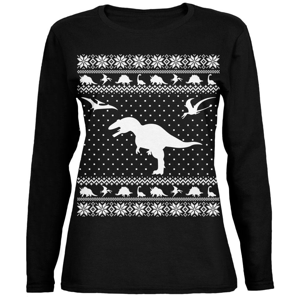 Dinosaurs Ugly XMAS Sweater Black Womens Long Sleeve T-Shirt Women's Long Sleeves Old Glory 2XL Black 