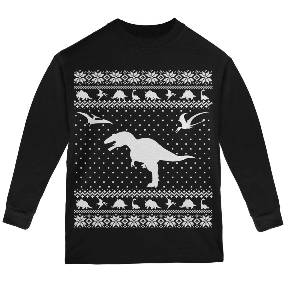 Dinosaurs Ugly XMAS Sweater Black Youth Long Sleeve T-Shirt Youth Long Sleeves Old Glory LG Black 