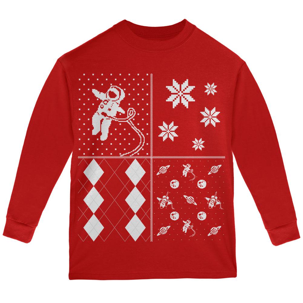 Astronaut in Space Ugly XMAS Sweater Festive Blocks Youth Long Sleeve T-Shirt Youth Long Sleeves Old Glory LG Red 