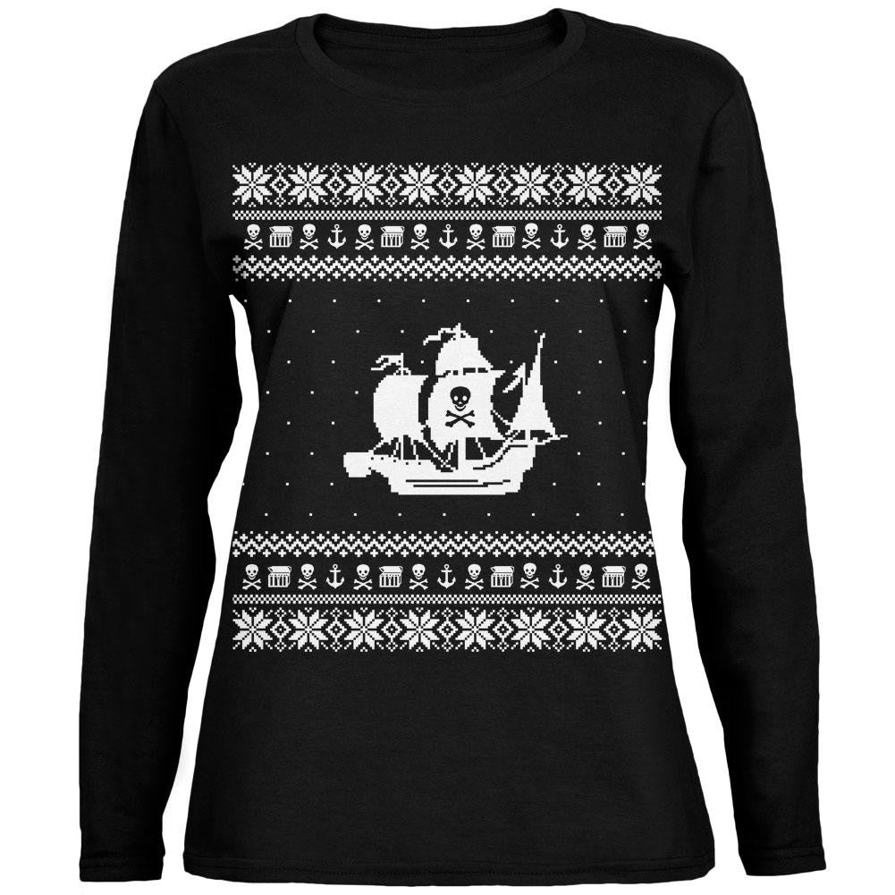 Pirate Ship Ugly XMAS Sweater Green Womens Long Sleeve T-Shirt Women's Long Sleeves Old Glory   