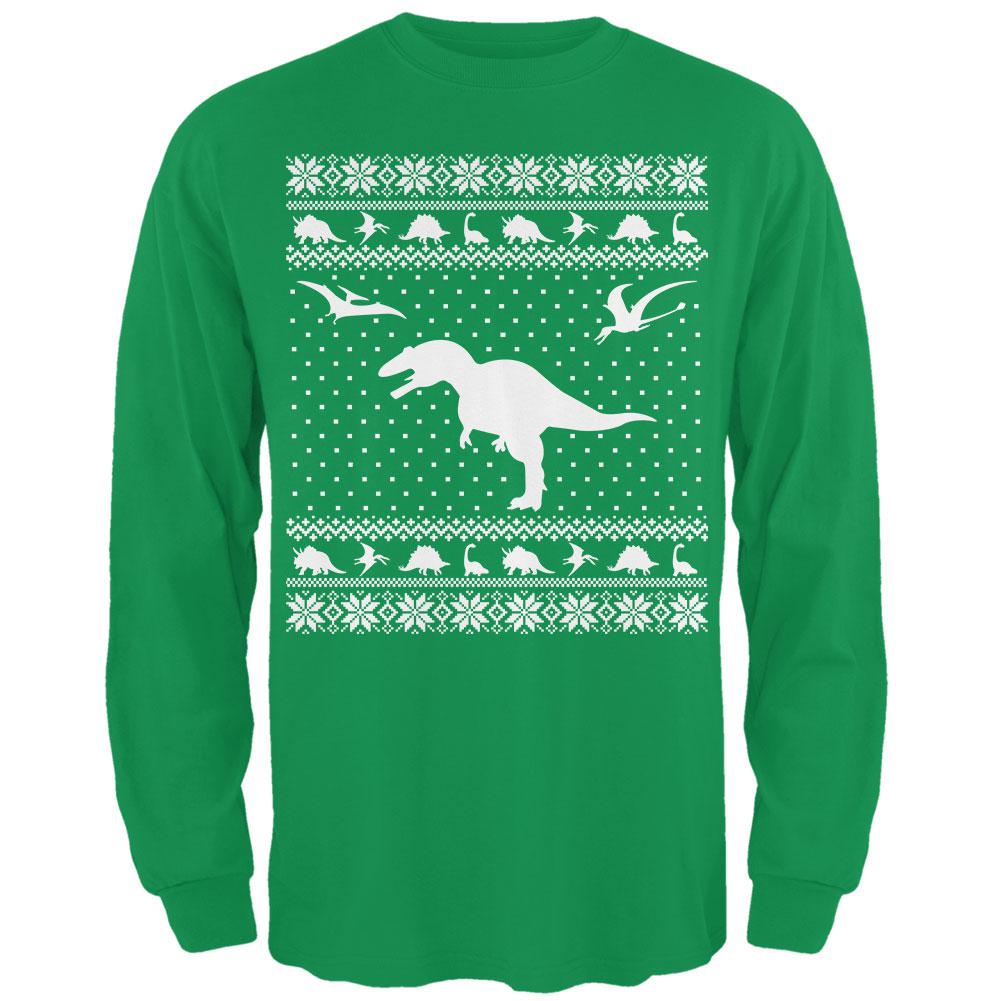 Dinosaurs Ugly XMAS Sweater Irish Green Adult Long Sleeve T-Shirt Men's Long Sleeves Old Glory 2XL Green 