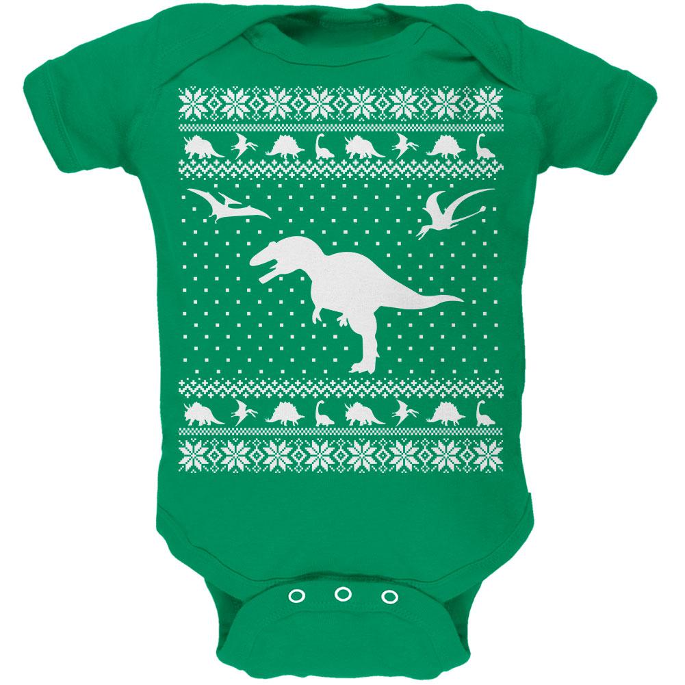 Dinosaurs Ugly XMAS Sweater Kelly Green Soft Baby One Piece Baby One Piece Old Glory 0-3M Green 