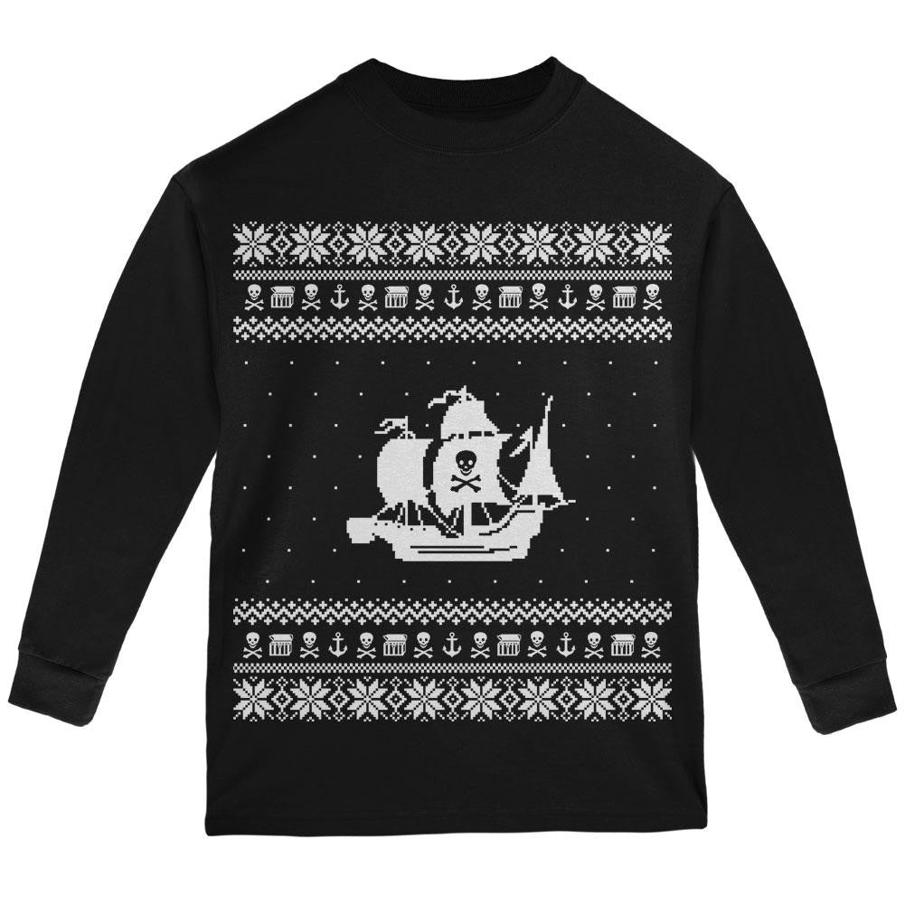 Pirate Ship Ugly XMAS Sweater Red Youth Long Sleeve T-Shirt Youth Long Sleeves Old Glory   