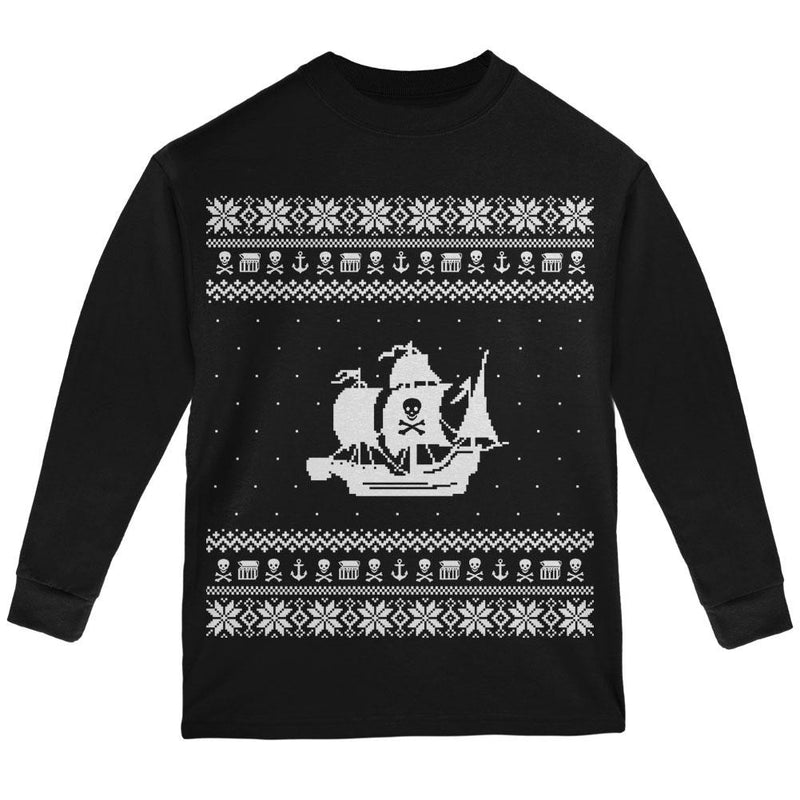 Pirate Ship Ugly XMAS Sweater Red Youth Long Sleeve T-Shirt Youth Long Sleeves Old Glory   