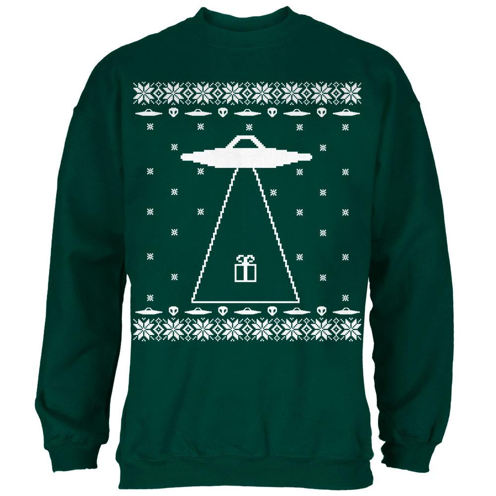 Alien Abduction Ugly XMAS Sweater Adult Sweatshirt Men's Sweatshirts Old Glory 2XL Dark Green 