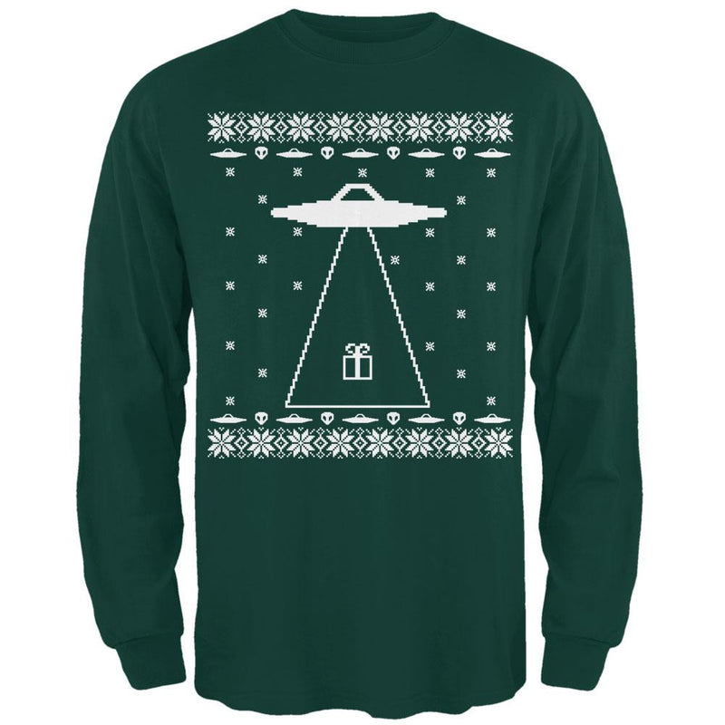 Alien Abduction Ugly XMAS Sweater Adult Long Sleeve T-Shirt Men's Long Sleeves Old Glory 2XL Dark Green 