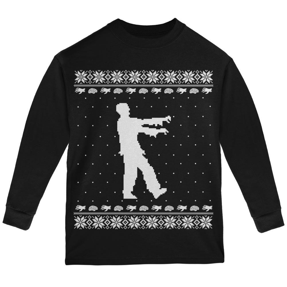 Big Zombie Ugly XMAS Sweater Black Youth Long Sleeve T-Shirt Youth Long Sleeves Old Glory LG Black 