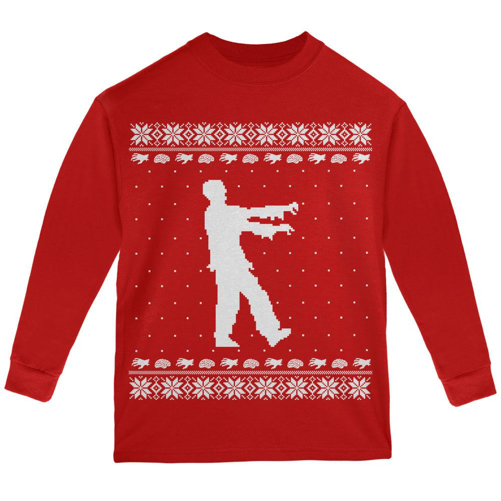 Big Zombie Ugly XMAS Sweater Black Youth Long Sleeve T-Shirt Youth Long Sleeves Old Glory LG Red 