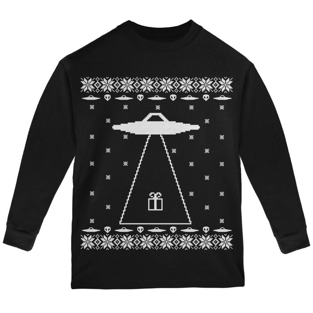 Alien Abduction Ugly XMAS Sweater Youth Long Sleeve T-Shirt Youth Long Sleeves Old Glory LG Black 