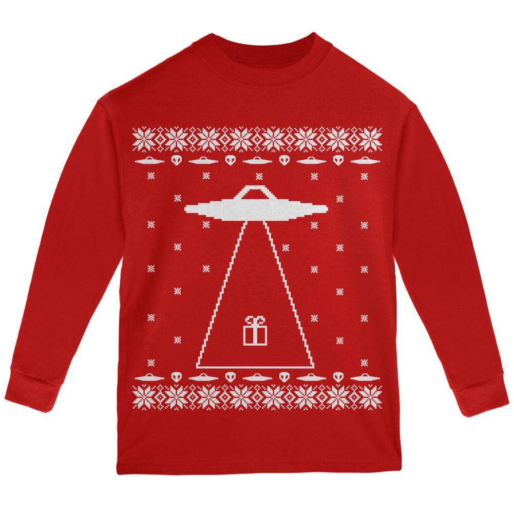 Alien Abduction Ugly XMAS Sweater Youth Long Sleeve T-Shirt Youth Long Sleeves Old Glory LG Red 