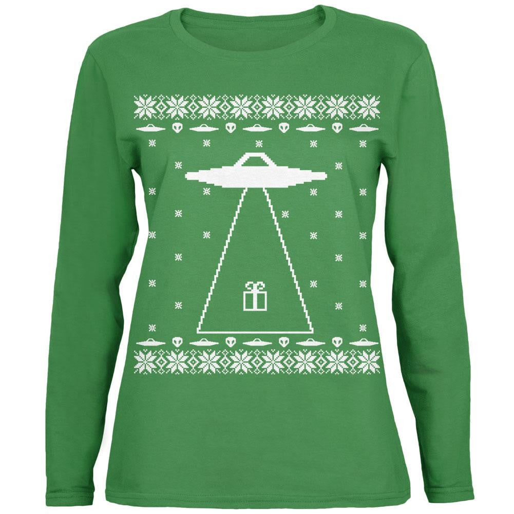 Alien Abduction Ugly XMAS Sweater Womens Long Sleeve T-Shirt Women's Long Sleeves Old Glory 2XL Green 