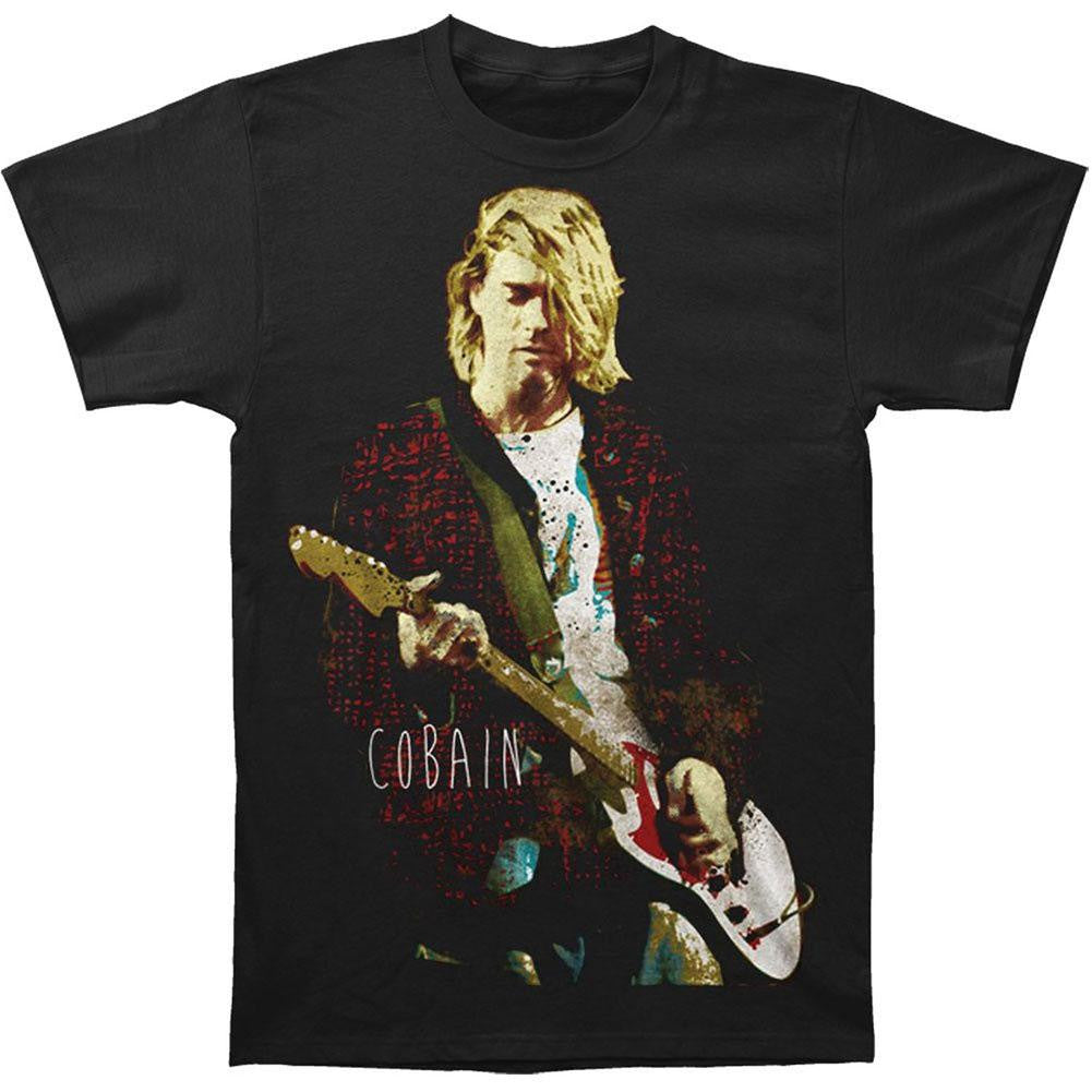 Kurt Cobain - Red Jacket Guitar Photo Adult T-Shirt Men's T-Shirts Old Glory SM Black 