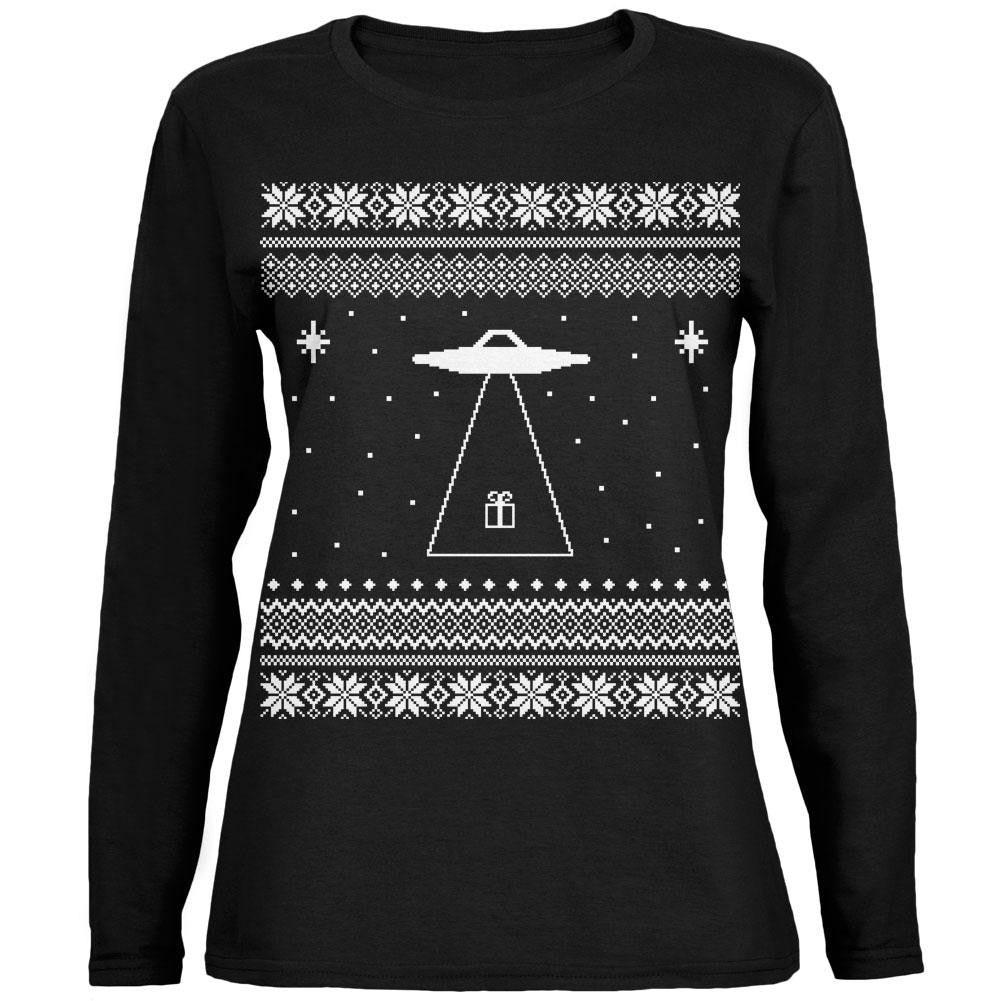 Alien Beam Ugly XMAS Sweater Black Womens Long Sleeve T-Shirt Women's Long Sleeves Old Glory 2XL Black 