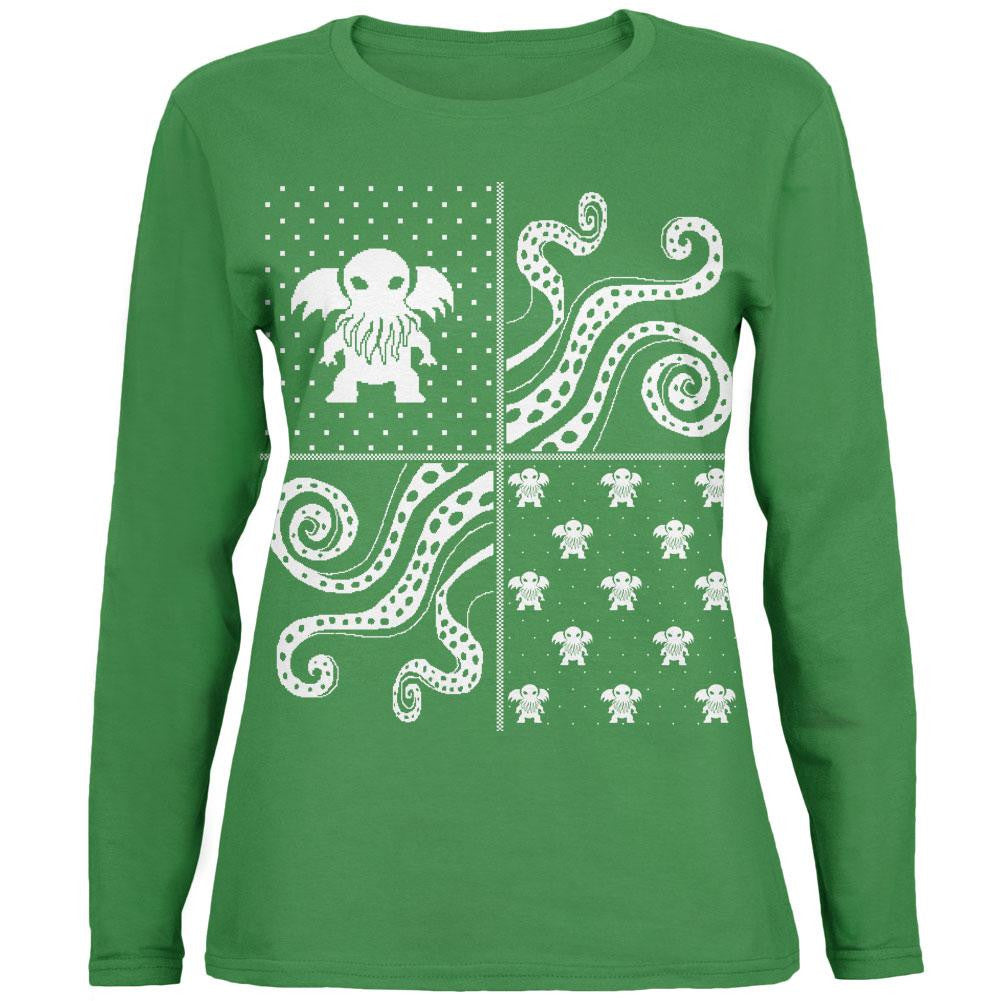 Cthulhu Lovecraft Dimensions Ugly XMAS Sweater Black Womens Long Sleeve T-Shirt Women's Long Sleeves Old Glory   