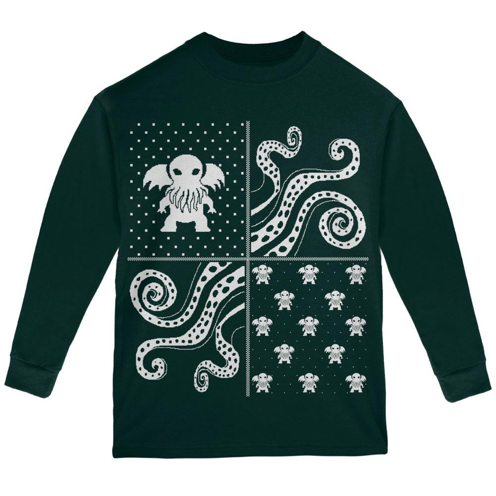 Cthulhu Lovecraft Dimensions Ugly XMAS Sweater Black Youth Long Sleeve T-Shirt Youth Long Sleeves Old Glory   