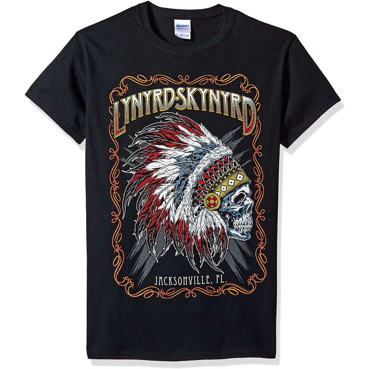 Lynyrd Skynyrd - Indian Skeleton Adult T-Shirt Youth T-Shirts Old Glory Black MD 