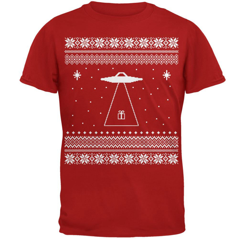 Alien Beam Ugly XMAS Sweater Red Adult T-Shirt Men's T-Shirts Old Glory 2XL Red 