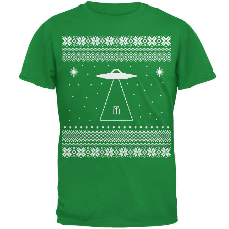 Alien Beam Ugly XMAS Sweater Black Adult T-Shirt Men's T-Shirts Old Glory 2XL Green 