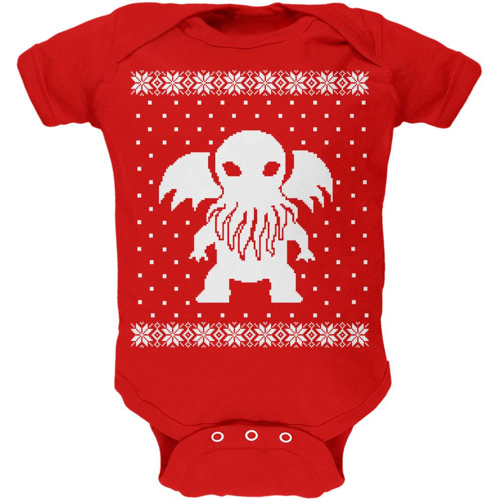 Big Cthulhu Ugly XMAS Sweater Red Soft Baby One Piece Baby One Piece Old Glory   