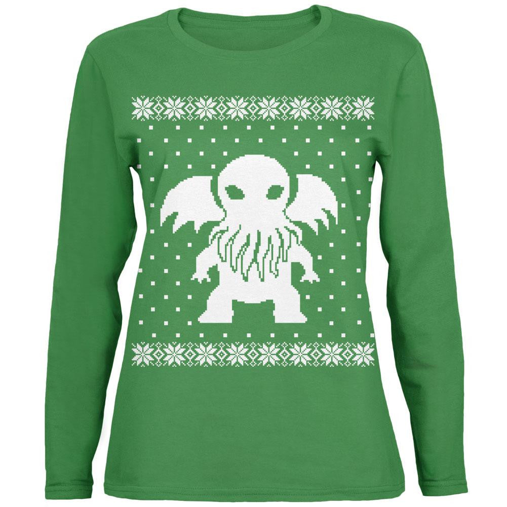 Big Cthulhu Ugly XMAS Sweater Black Womens Long Sleeve T-Shirt Women's Long Sleeves Old Glory   