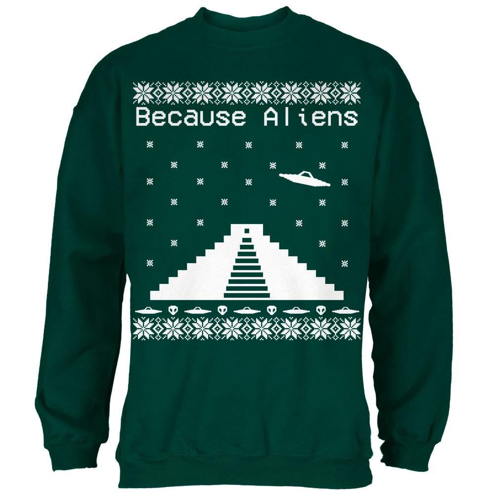 Because Aliens Pyramid Ugly XMAS Sweater Forest Adult Sweatshirt Men's Sweatshirts Old Glory 2XL Dark Green 