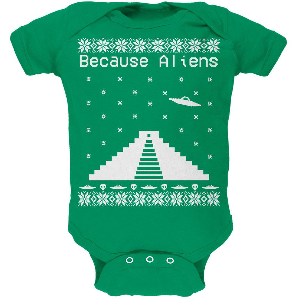 Because Aliens Pyramid Ugly XMAS Sweater Black Soft Baby One Piece Baby One Piece Old Glory 0-3M Green 