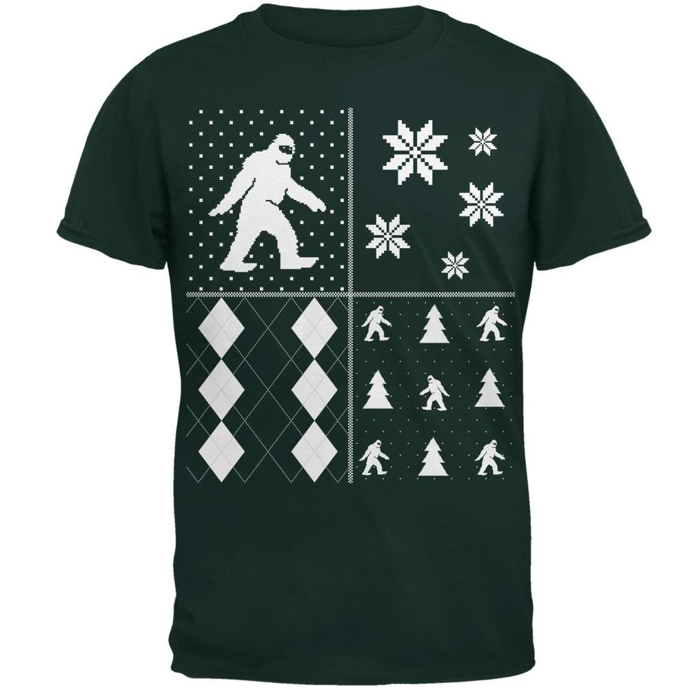 Sasquatch Festive Blocks Ugly XMAS Sweater Forest Adult T-Shirt Men's T-Shirts Old Glory   