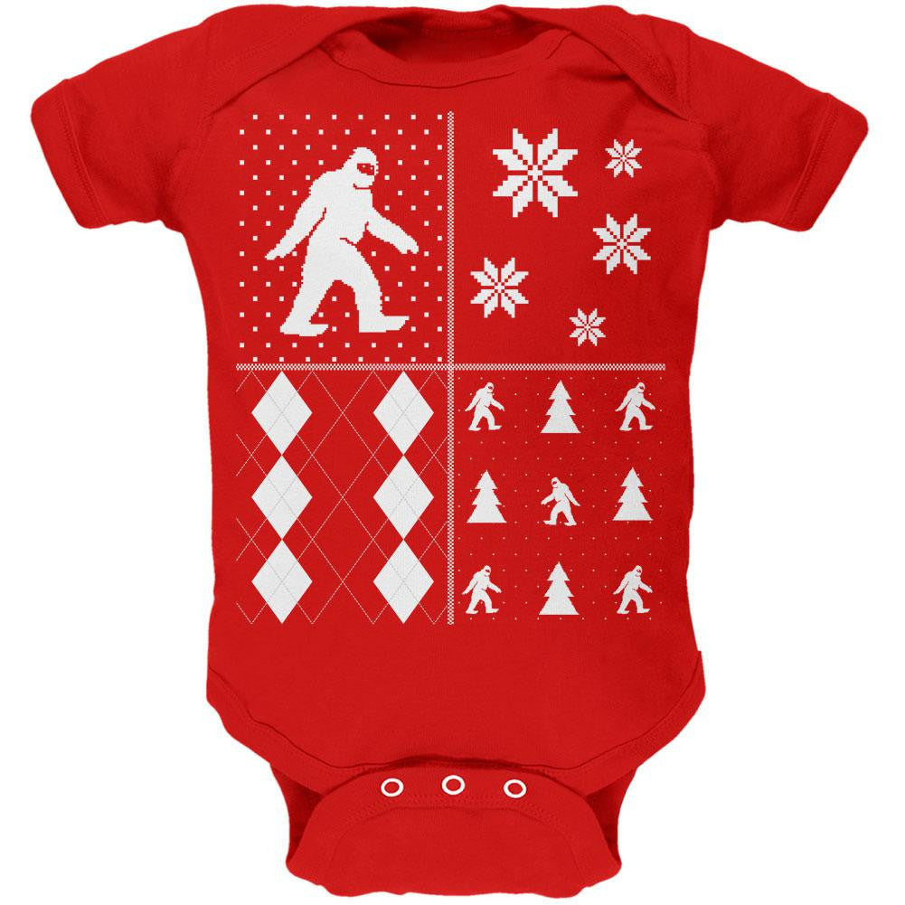 Sasquatch Festive Blocks Ugly XMAS Sweater Black Soft Baby One Piece Baby One Piece Old Glory   