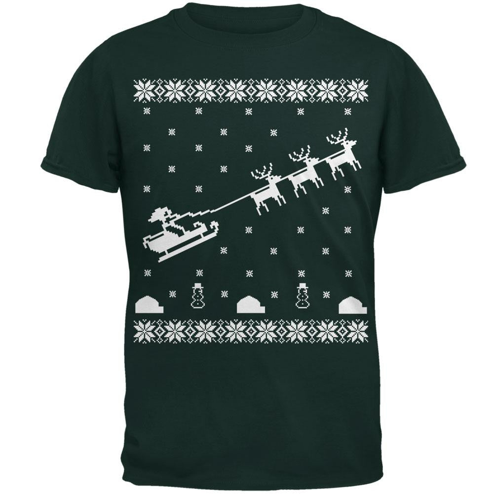 Flying Santa Sleigh Ugly XMAS Sweater Forest Adult T-Shirt Men's T-Shirts Old Glory   