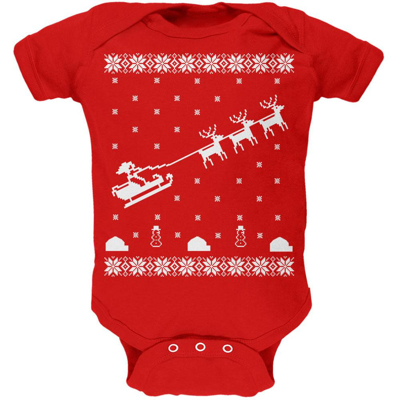 Flying Santa Sleigh Ugly XMAS Sweater Black Soft Baby One Piece Baby One Piece Old Glory   