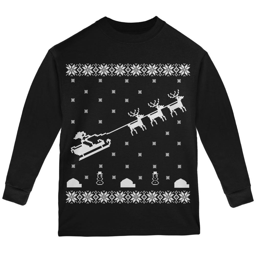 Flying Santa Sleigh Ugly XMAS Sweater Youth Long Sleeve T-Shirt Youth Long Sleeves Old Glory   