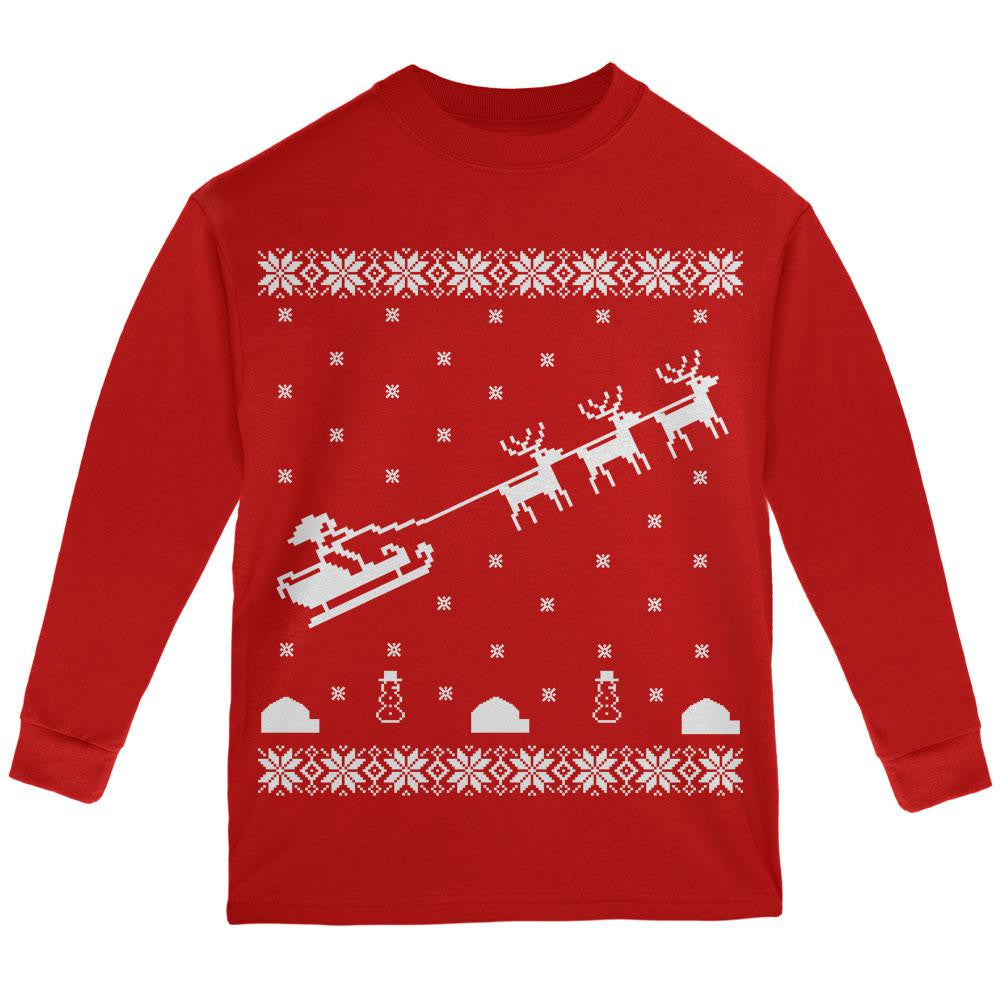 Flying Santa Sleigh Ugly XMAS Sweater Youth Long Sleeve T-Shirt Youth Long Sleeves Old Glory   