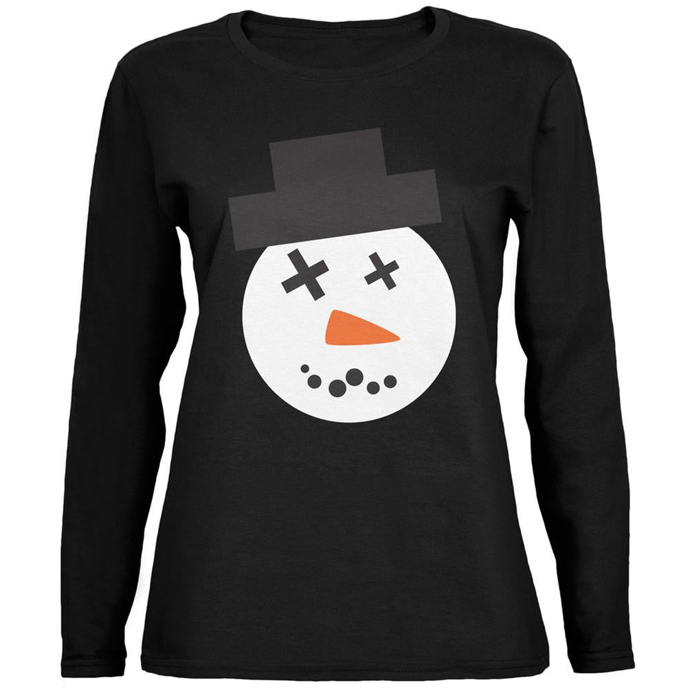 Snowman Face Ugly Christmas Sweater Black Womens Long Sleeve T-Shirt Women's Long Sleeves Old Glory   