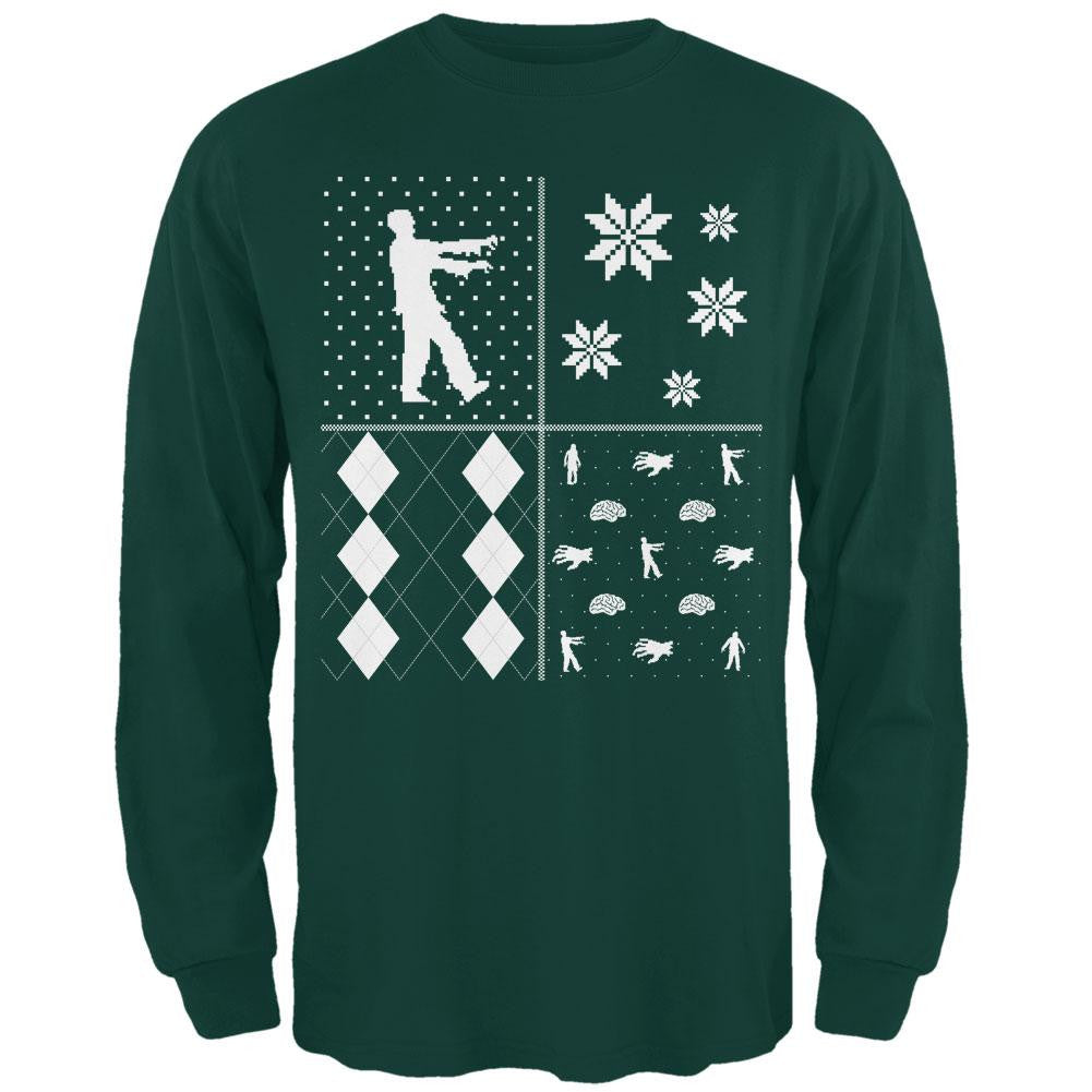 Zombies Festive Blocks Ugly XMAS Sweater Forest Adult Long Sleeve T-Shirt Men's Long Sleeves Old Glory   