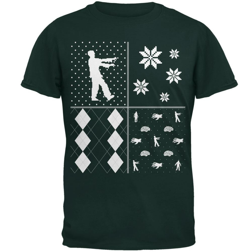 Zombies Festive Blocks Ugly XMAS Sweater Forest Adult T-Shirt Men's T-Shirts Old Glory   