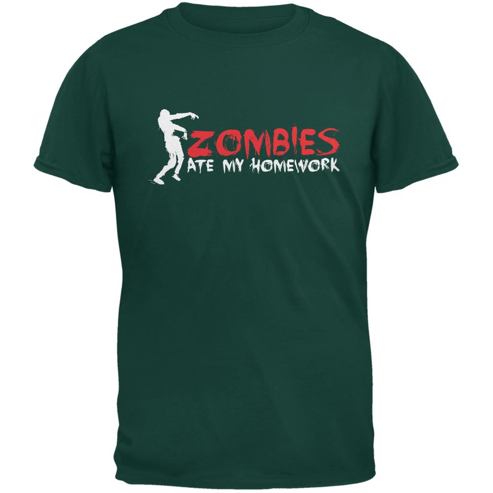 Zombies Ate My Homework Forest Green Adult T-Shirt Men's T-Shirts Old Glory 2XL Green 