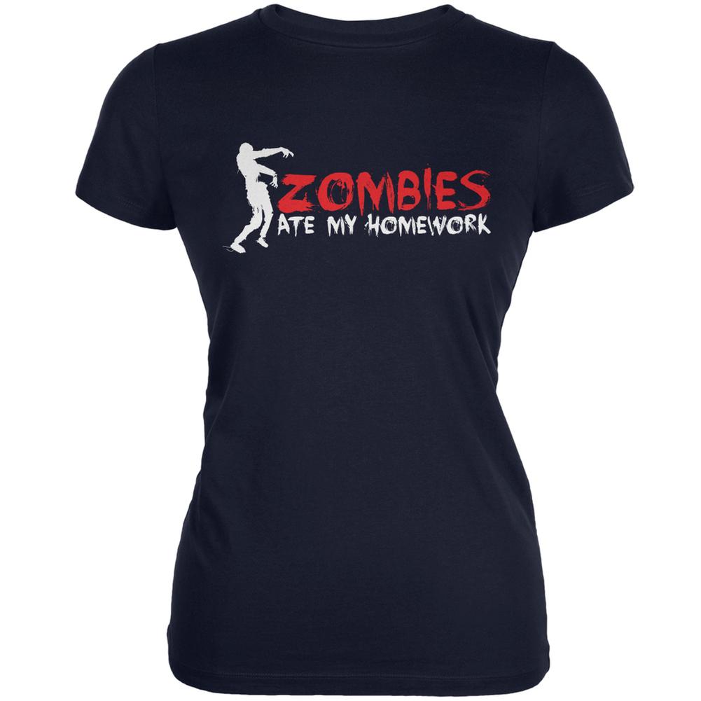 Zombies Ate My Homework Navy Juniors Soft T-Shirt Juniors T-Shirts Old Glory 2XL Blue 